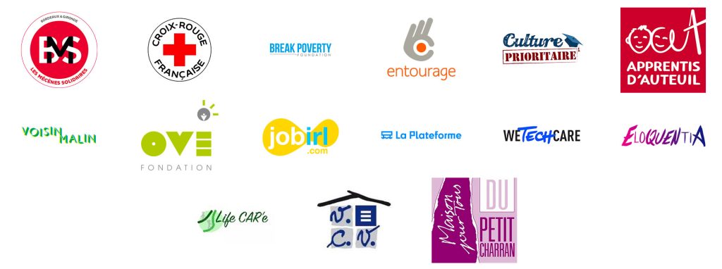 Logos de toutes les associations soutenues en 2024 par la Fondation Cetelem